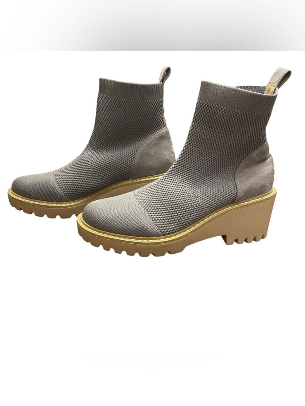 Nicole Miller New York LELE Boots Women 7 Gray  Ankle Chunky Platform Wedge Boho